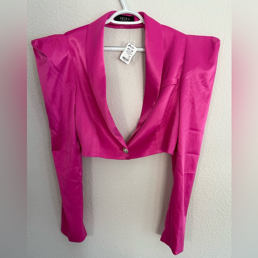 AKIRA Fuchsia Satin Blazer